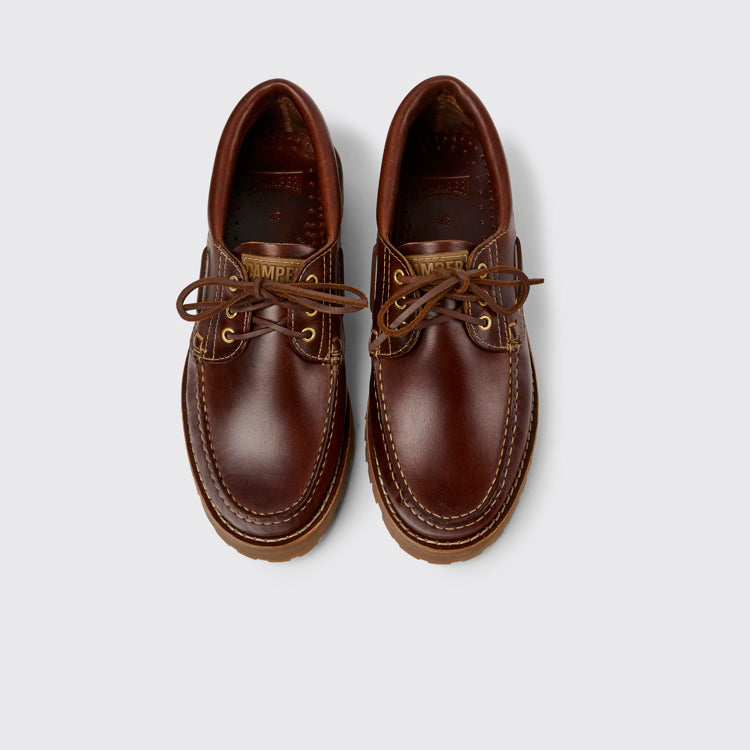 Overhead view of Nautico Brown Leather Nautical Shoes for Men.