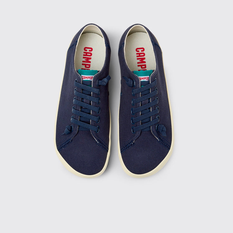 Overhead view of Peu Rambla Blue Recycled Cotton Sneakers for Men.