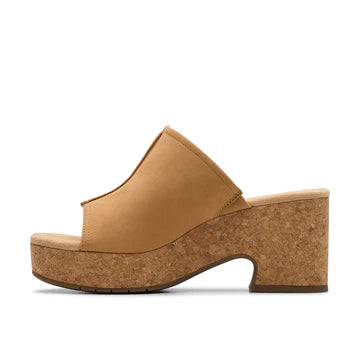 Clarks Nerisa Vine Tan Nubuck Cork Wedge Sandals - Ultimate Comfort