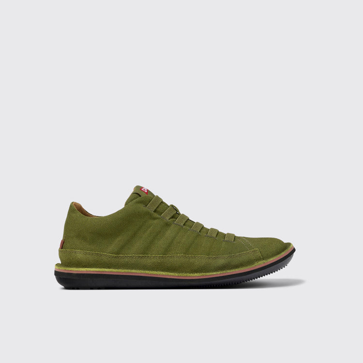 Side view of Beetle Green Textile/Nubuck Basket Bootie for Men