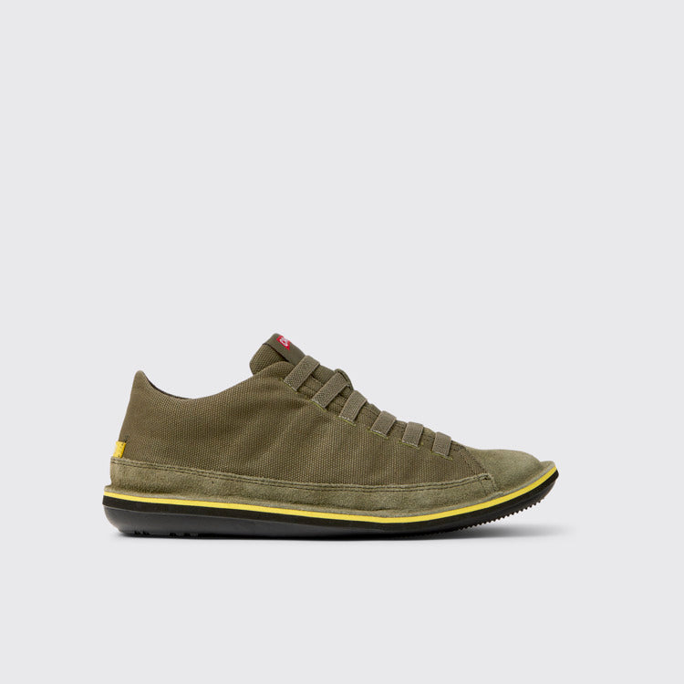 Side view of Beetle Green Textile and Nubuck Leather Ankle Boots for Men.