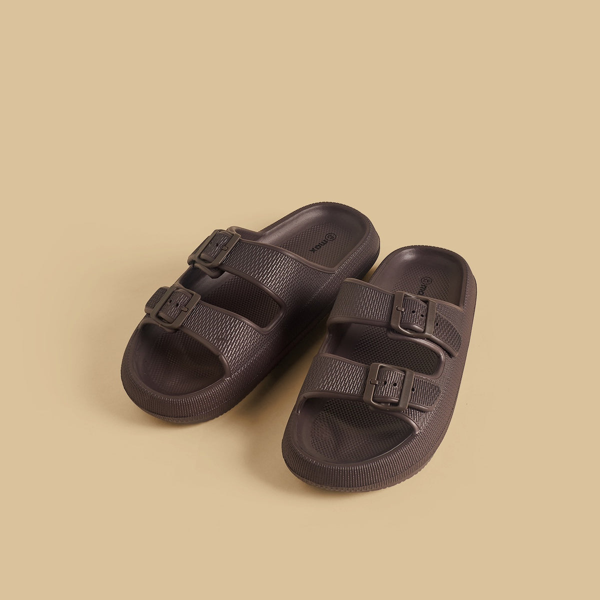 Max Dual Strap Slides with Buckle Detail Brown for Men - image 1