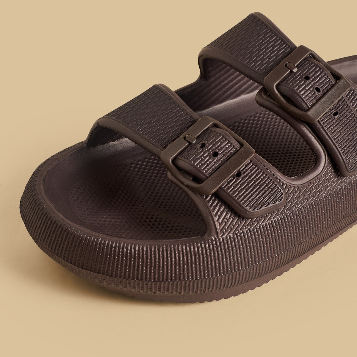 Max Dual Strap Slides with Buckle Detail Brown for Men - image 4