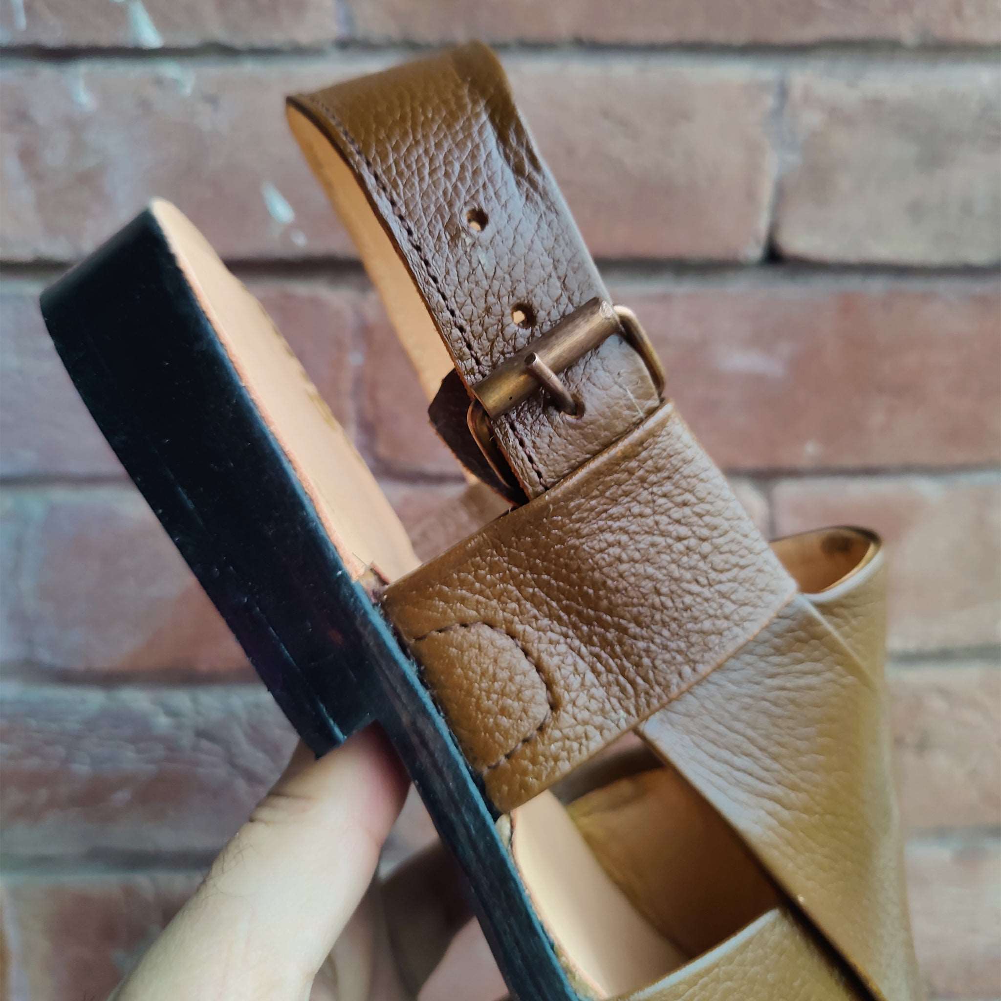 All Premium Dotted Leather Chappal - Mustard - Jango Mall