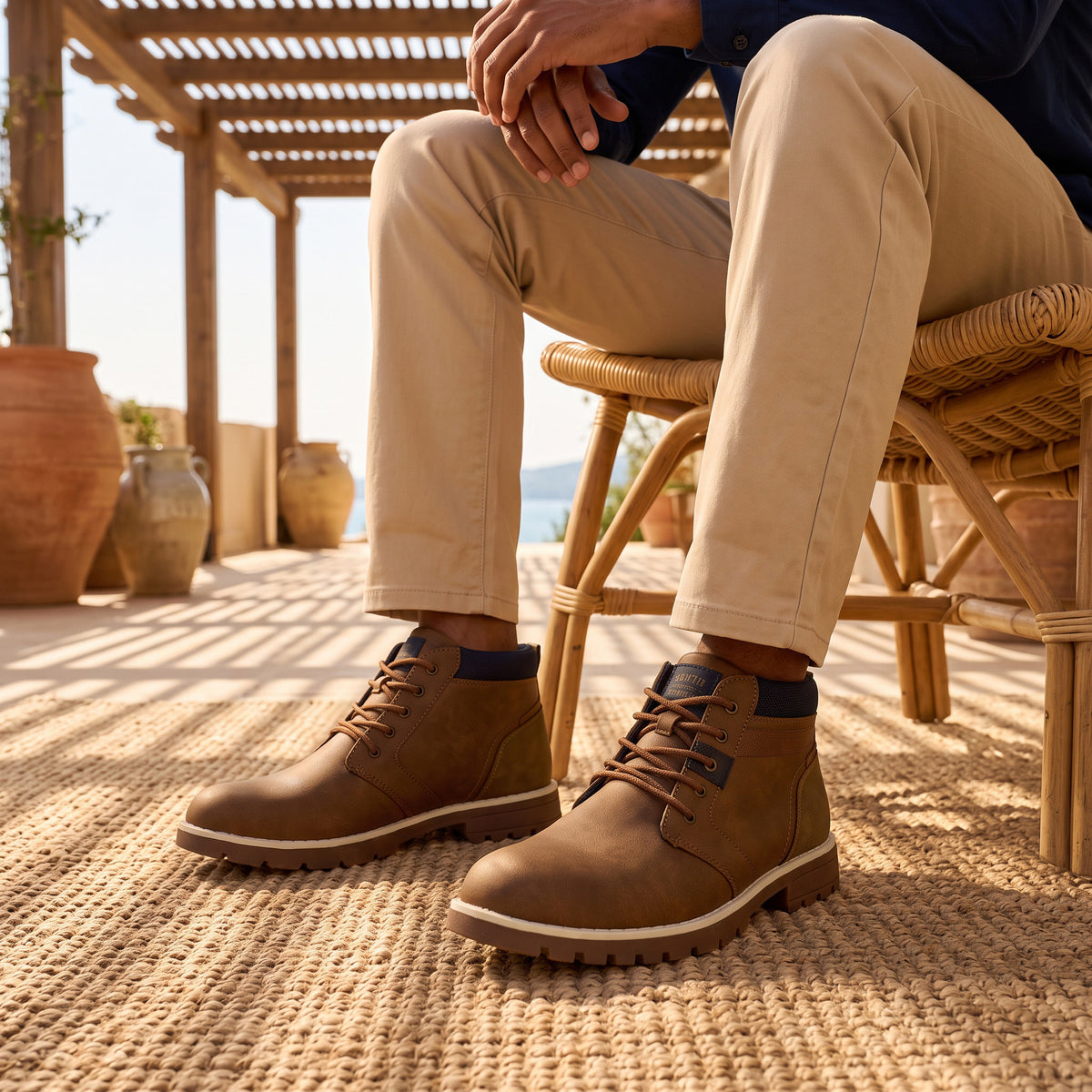 Max Textured Boots with Lace-Up Closure Brown for Men - image 2
