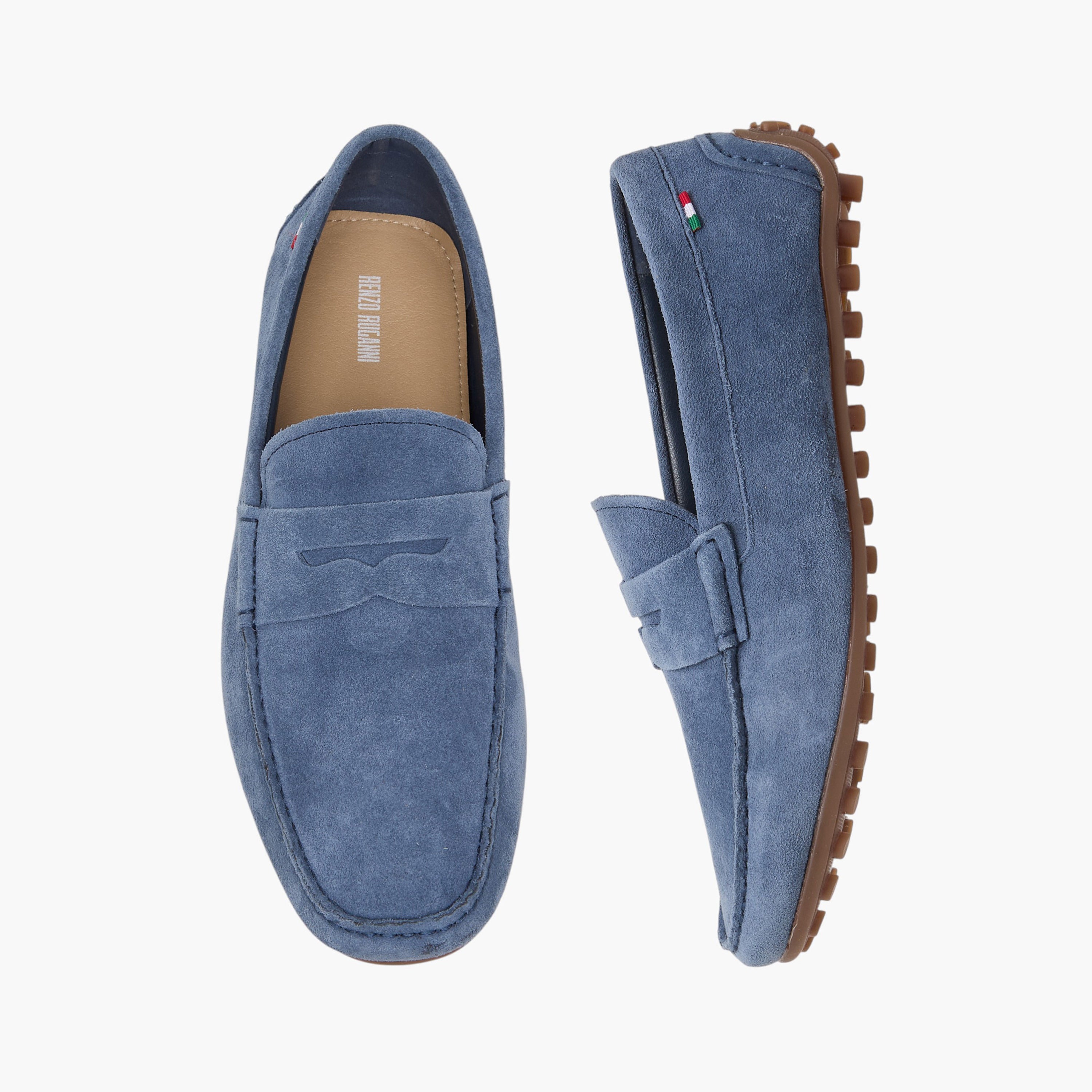 Renzo Ruganni Men Leather Moccasins Blue