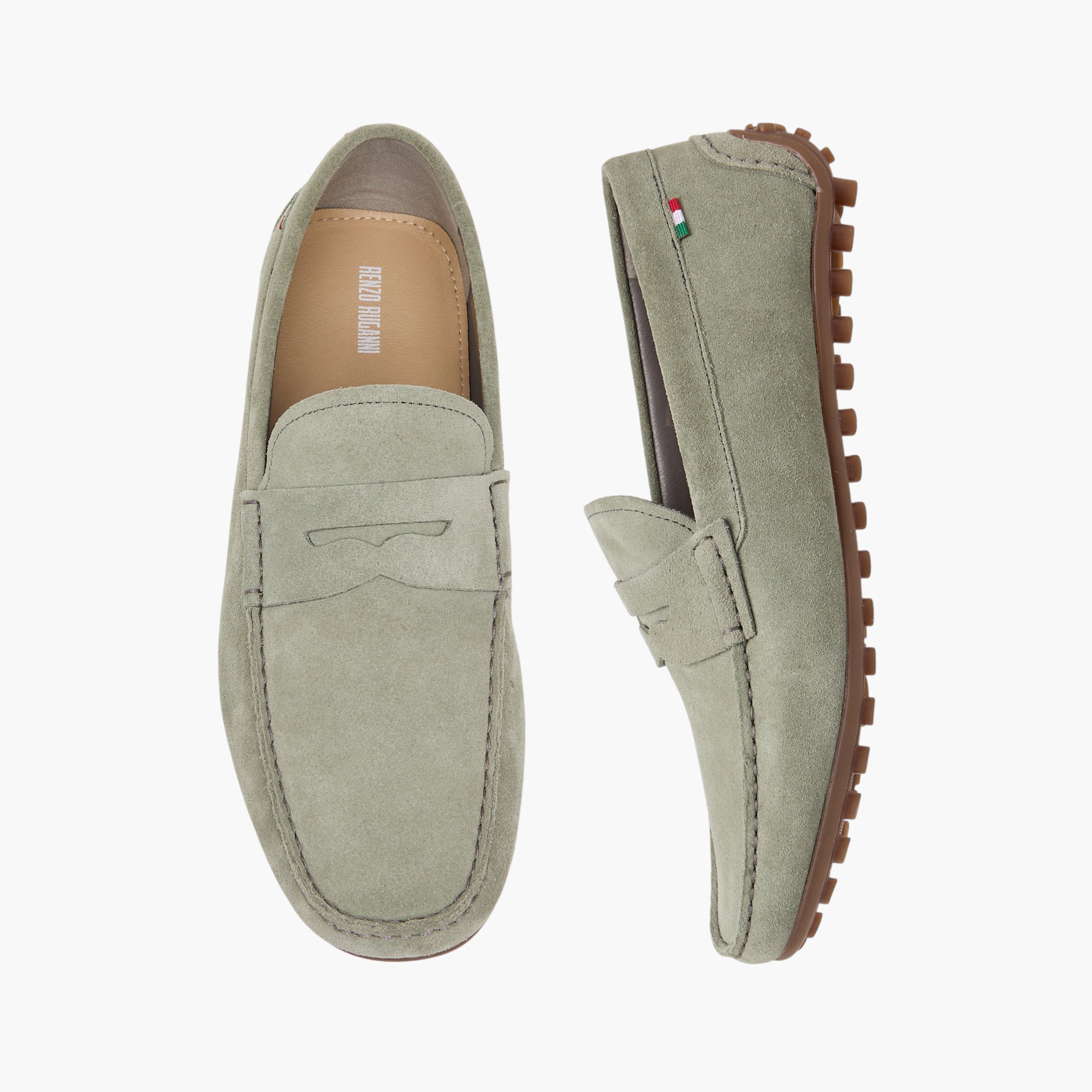 Renzo Ruganni Men Leather Moccasins Green