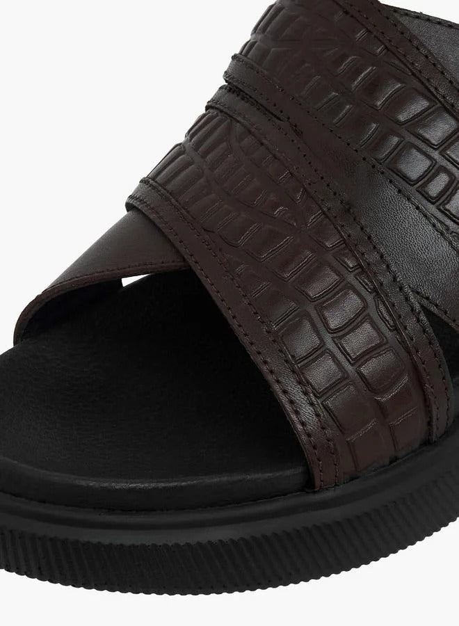 DUCHINI Leather Cross Strap Mens Slide Blk/Brn