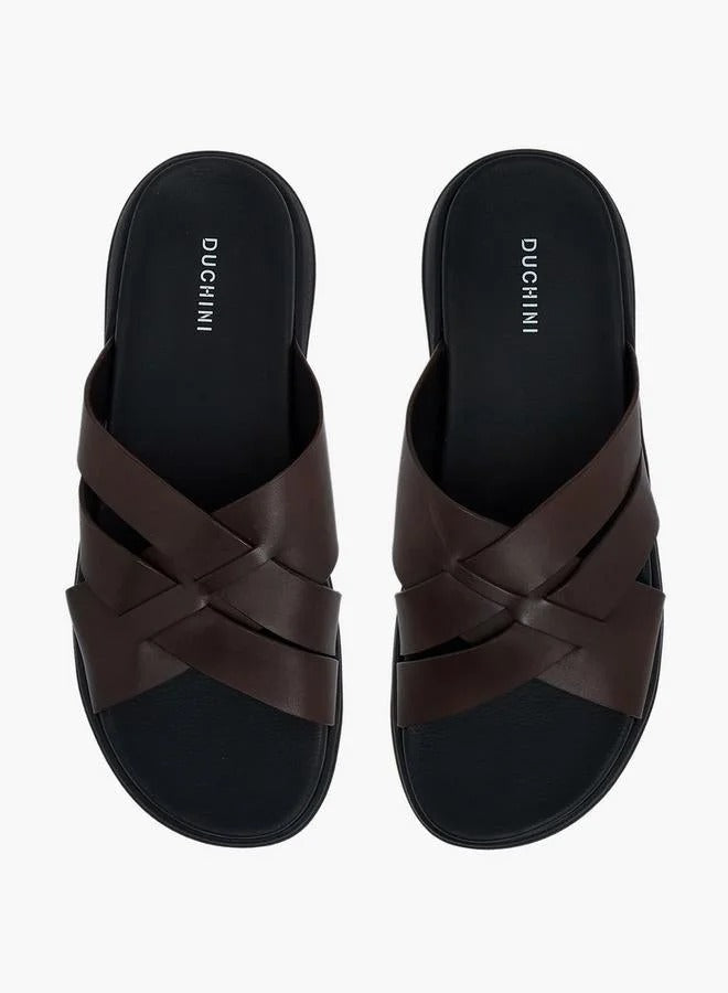 DUCHINI Cross Straps Leather Slides Men