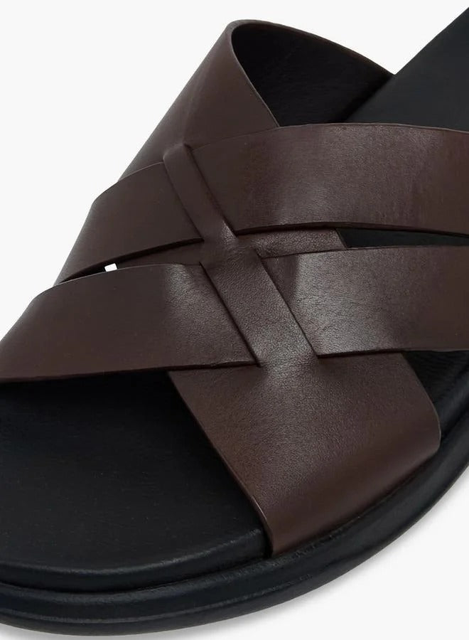 DUCHINI Cross Straps Leather Slides Men