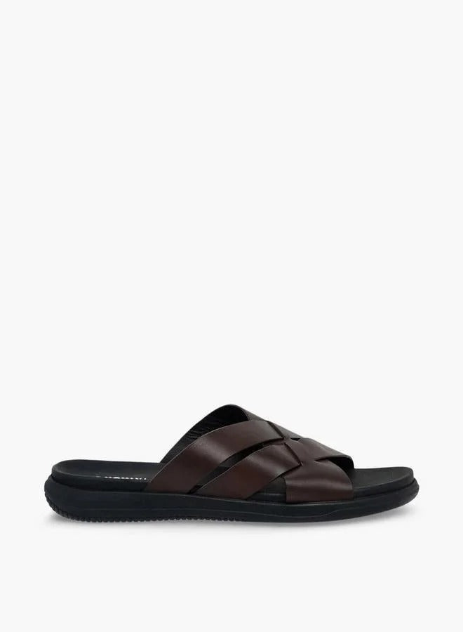 DUCHINI Cross Straps Leather Slides Men