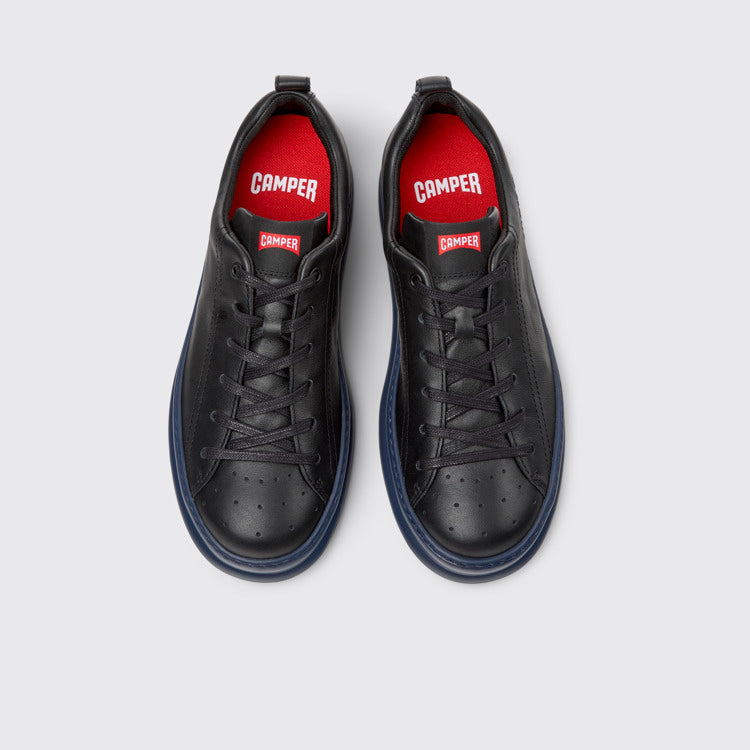 Overhead view of Runner Black Leather Sneakers for Men.