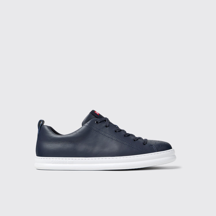 Side view of Runner Blue Leather Sneakers for Men.