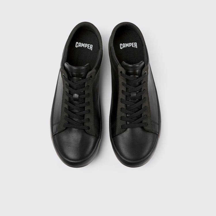 Overhead view of Andratx Black Leather and Nubuck Sneakers for Men.