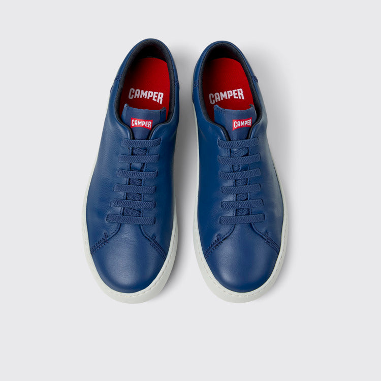 Overhead view of Peu Touring Blue Leather Sneakers for Men.