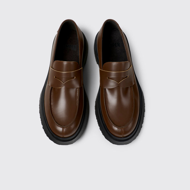 Overhead view of Walden Brown Leather Moccasin/Nautical Shoes for Men.