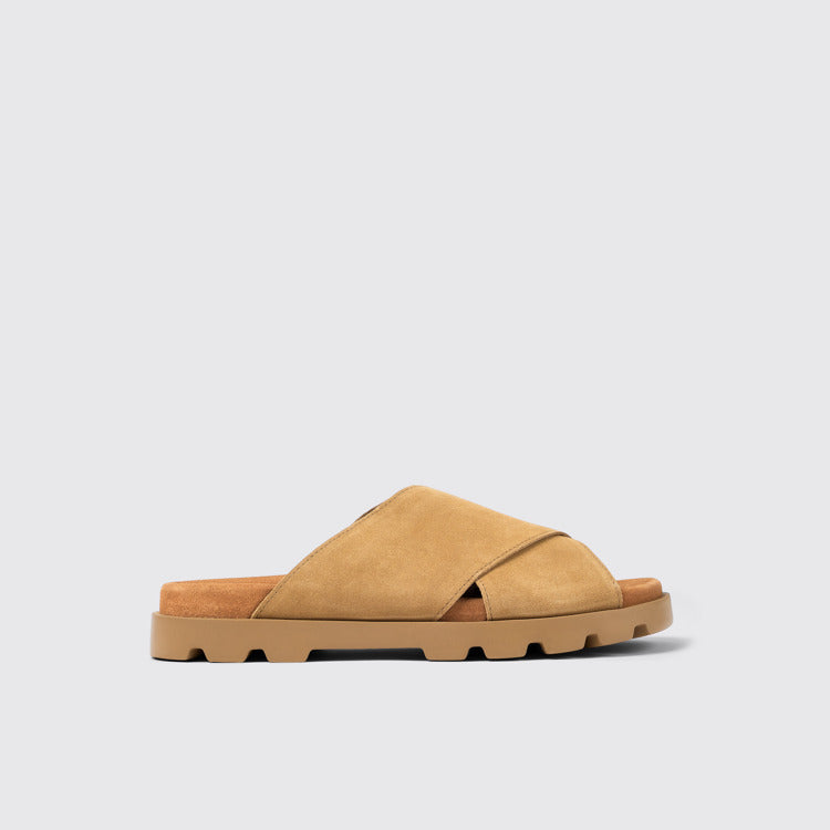 Side view of Brutus Sandal Beige Nubuck Cross-strap Sandal for Men