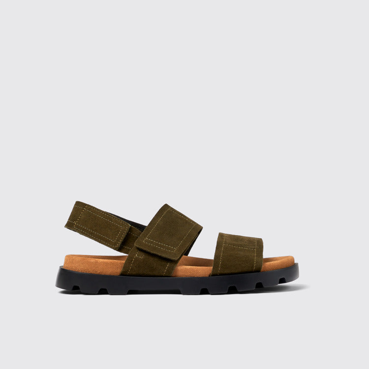 Side view of Brutus Sandal Green Nubuck 2-Strap Sandal for Men