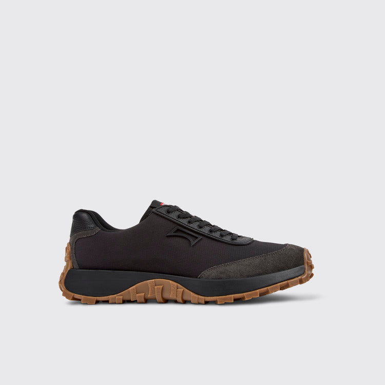 Side view of Drift Trail Black Textile and Nubuck Leather Sneakers for Men.