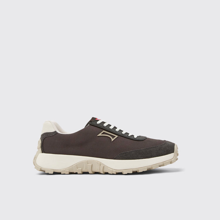 Side view of Drift Trail Gray Textile and Nubuck Leather Sneakers for Men.