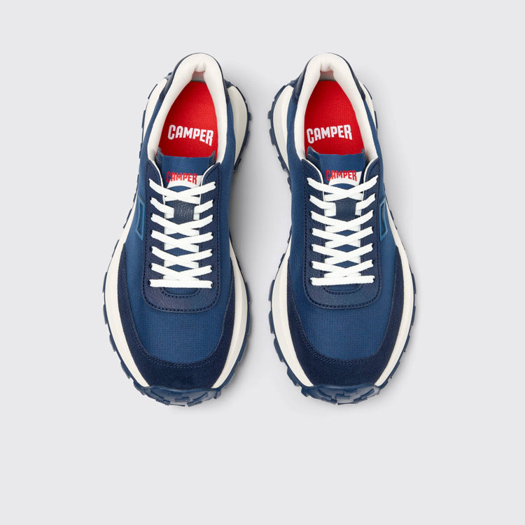 Overhead view of Drift Trail Blue Textile and Nubuck Sneakers for Men.