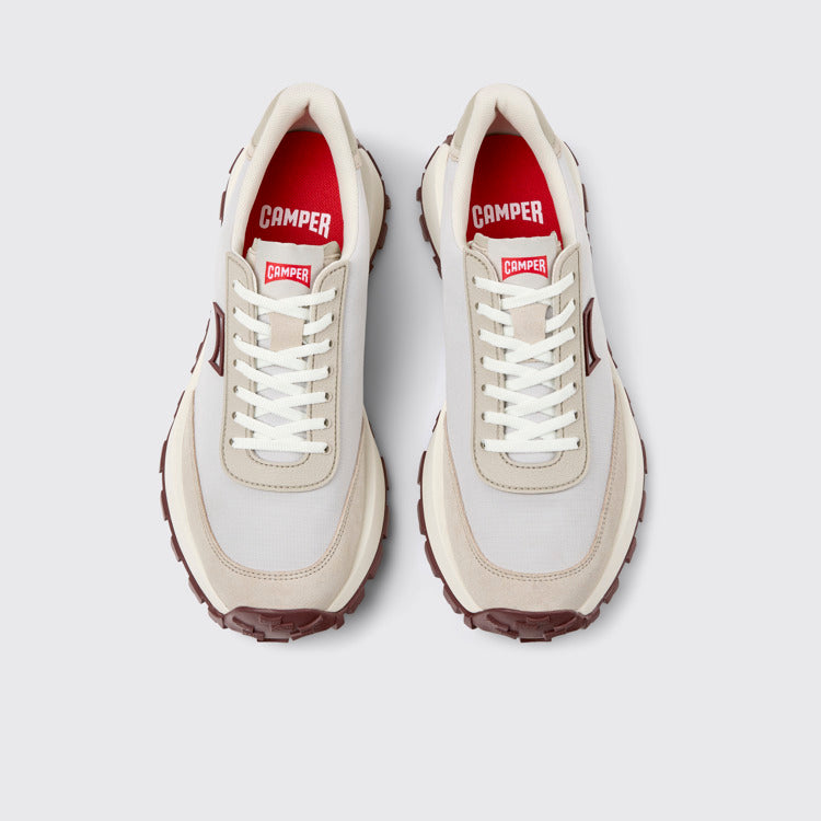 Overhead view of Drift Trail Gray Textile and Nubuck Leather Sneakers for Men.