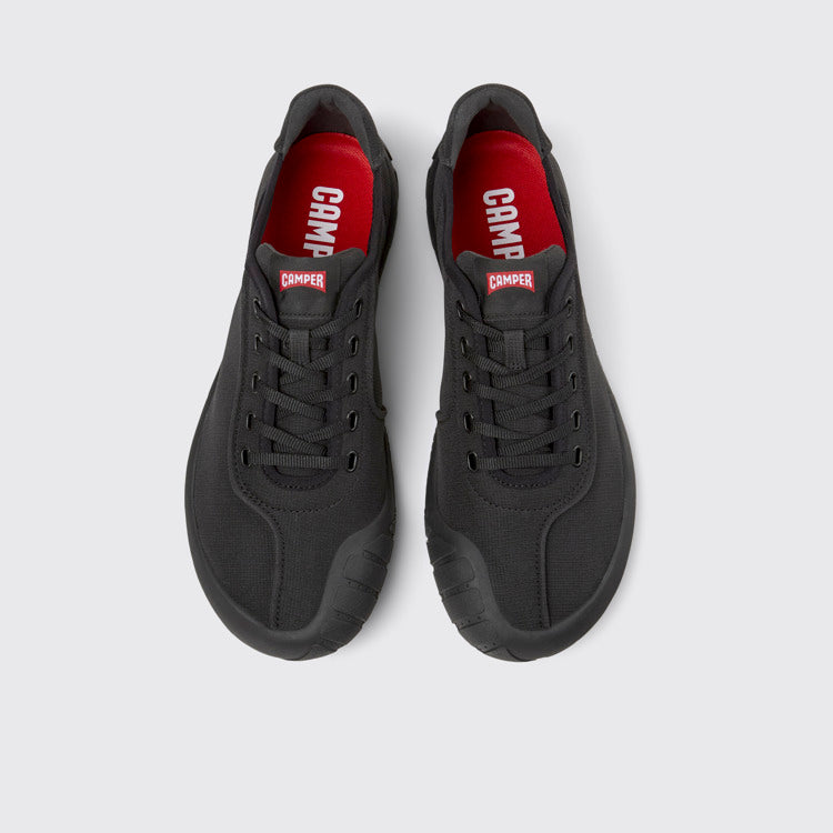 Overhead view of Peu Path Black Recycled PET Men's Sneakers.