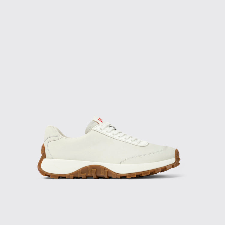 Side view of Drift Trail White Leather Sneakers for Men.