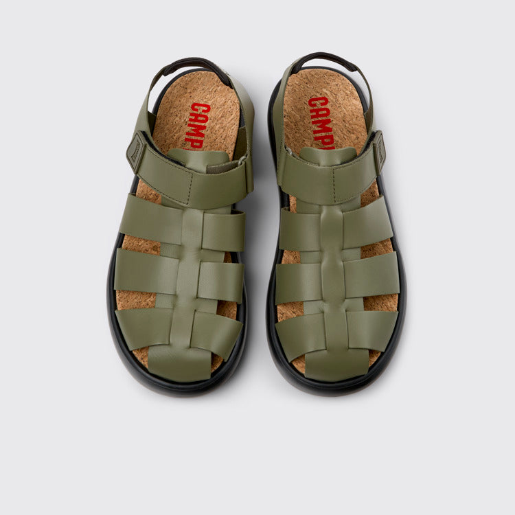 Overhead view of Pelotas Flota Green Leather Men's Sandals.