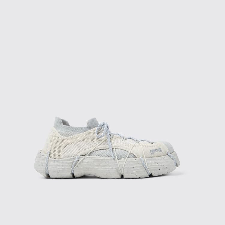 Side view of ROKU White Textile Sneakers for Men.