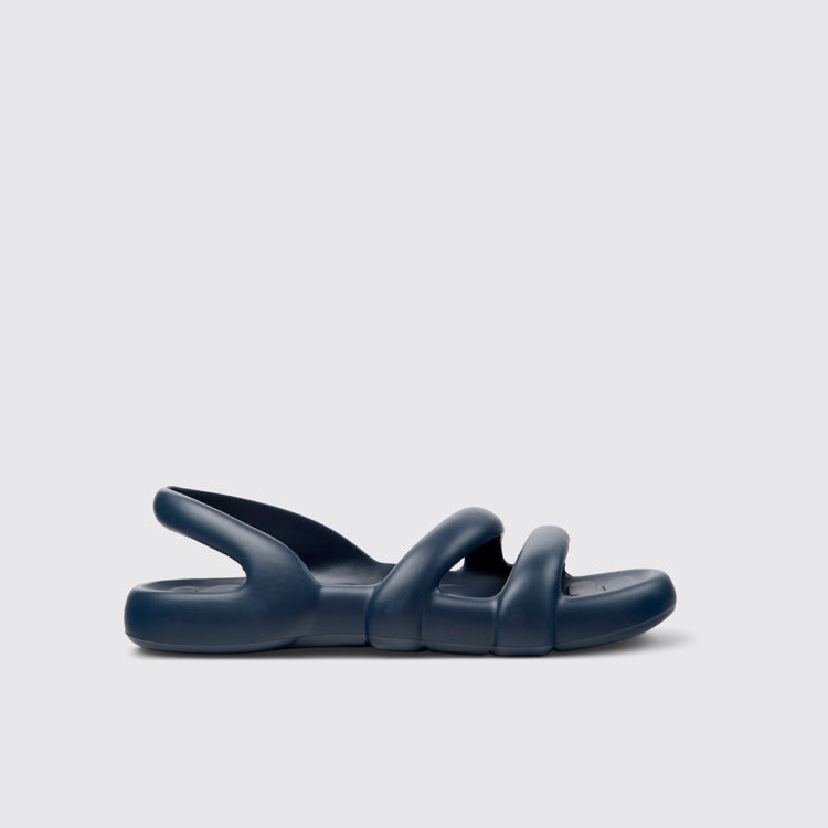 Side view of Kobarah Flat Blue Sandals.