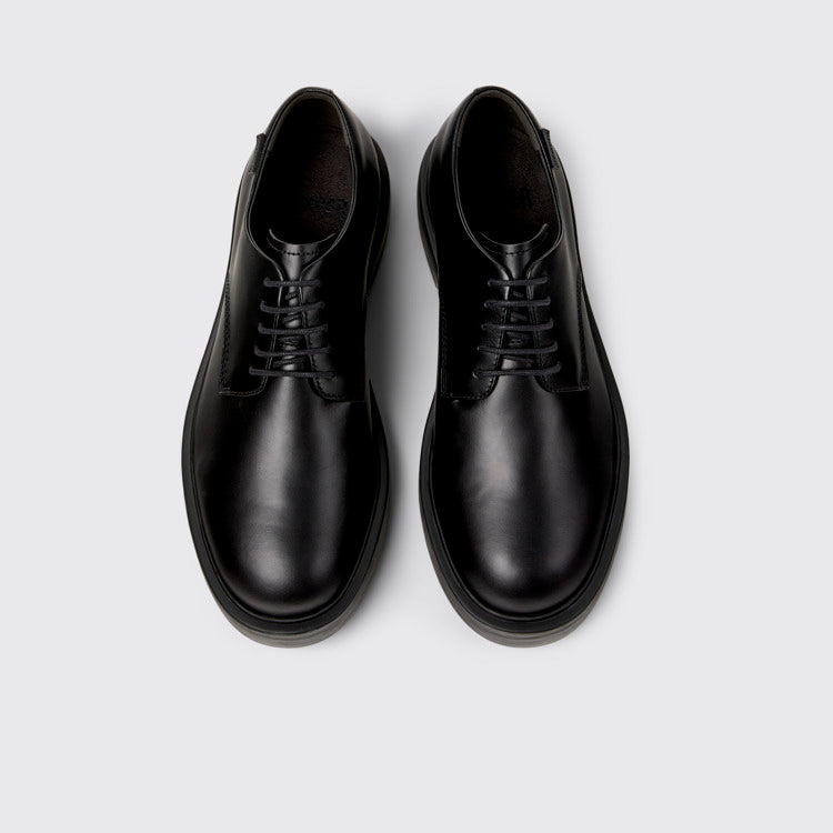 Overhead view of Dean Black Leather Shoes for Men.