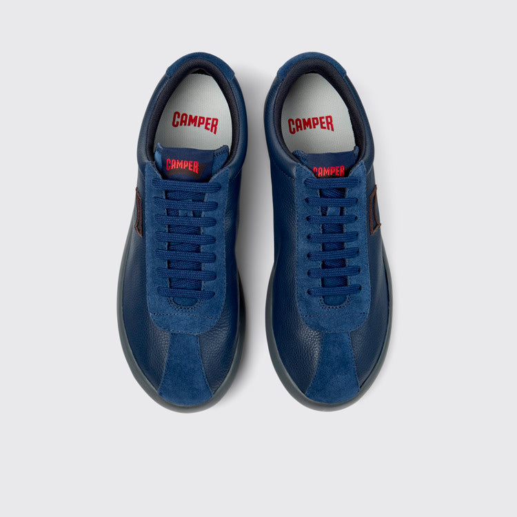 Overhead view of Pelotas XLF Blue Leather and Nubuck Sneakers for Men.