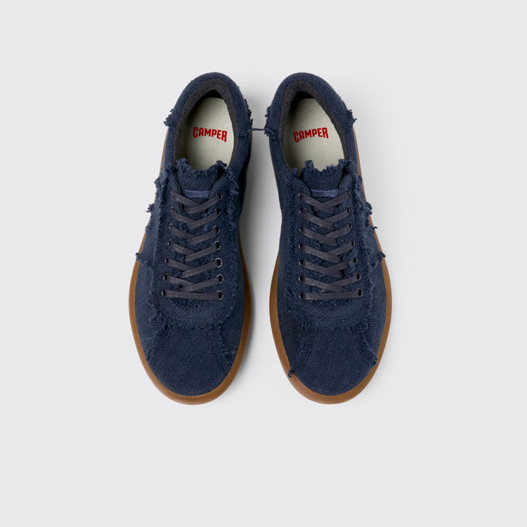 Overhead view of Pelotas Soller x EFI Blue Organic Cotton Sneakers for Men.