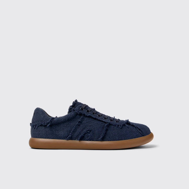 Side view of Pelotas Soller x EFI Blue Organic Cotton Sneakers for Men.