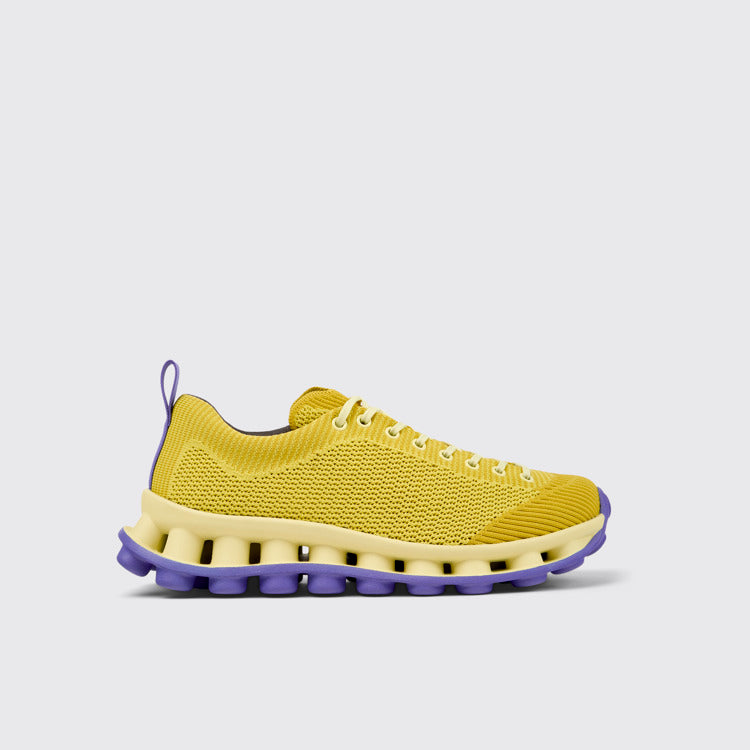 Side view of Camper x SUNNEI - PELOTISSIMA Yellow and Blue Textile Sneakers for Men.