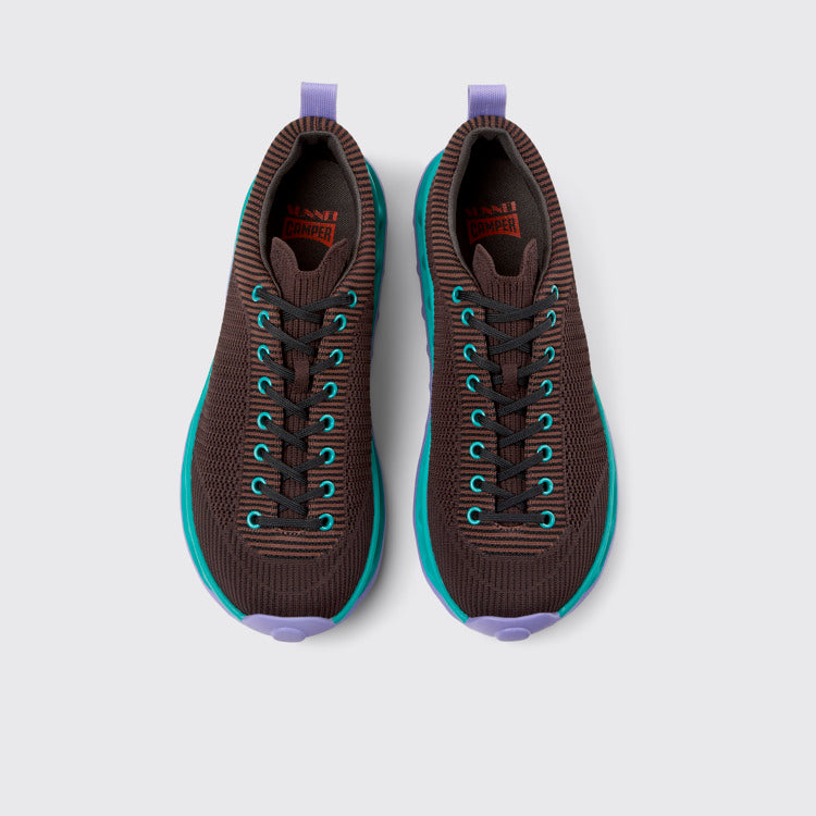 Overhead view of Camper x SUNNEI - PELOTISSIMA Brown, Blue and Purple Textile Sneakers for Men.