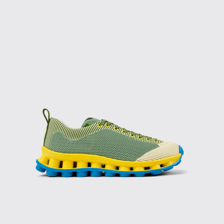 Side view of Camper x SUNNEI - PELOTISSIMA Green, Blue and White Textile Sneakers for Men.