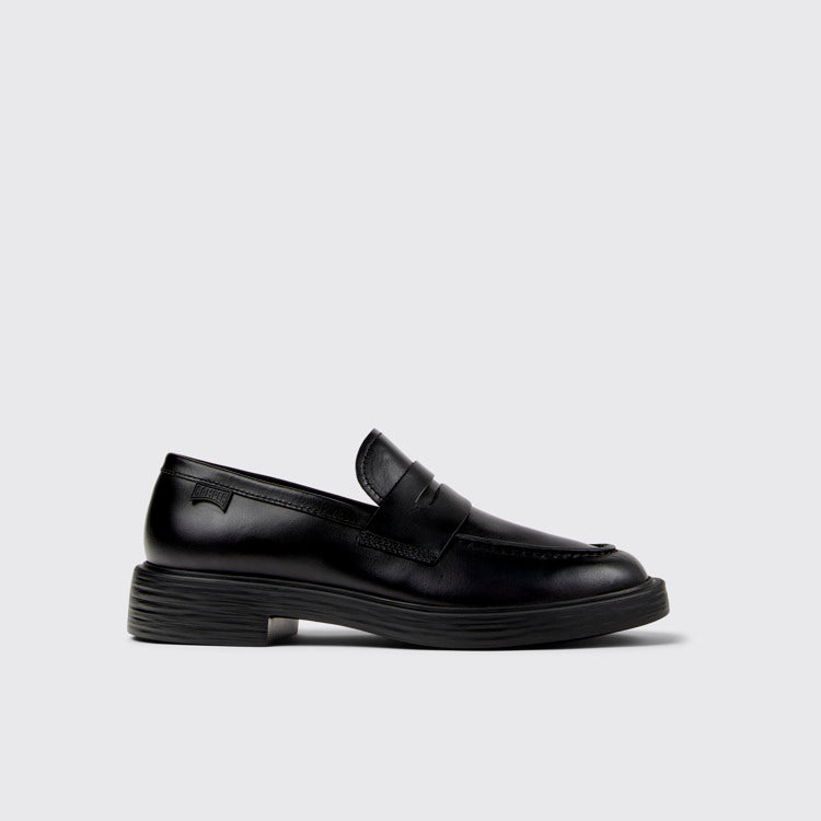 Side view of Dean Black Leather Moccasins for Men.