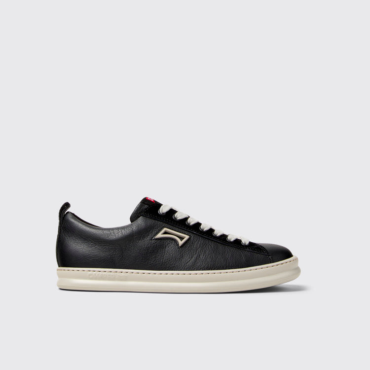 Side view of Runner Black Leather and Nubuck Sneakers for Men.