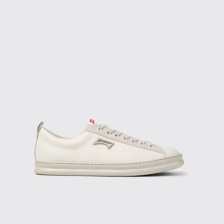 Side view of Runner White Leather and Nubuck Sneakers for Men.