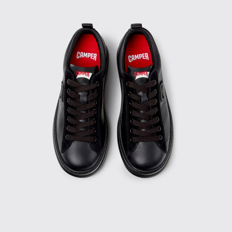 Overhead view of Runner Black Leather and Nubuck Sneakers for Men.