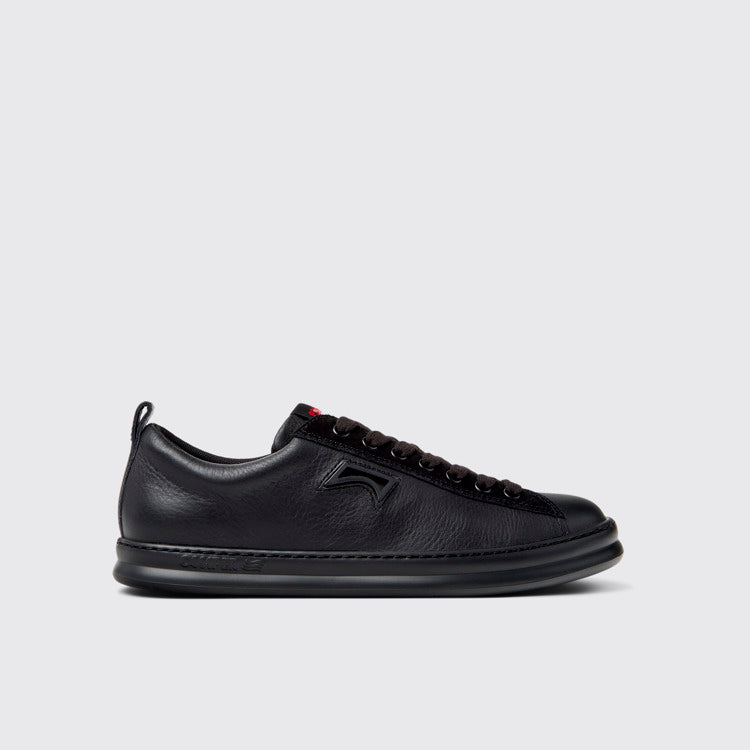 Side view of Runner Black Leather and Nubuck Sneakers for Men.