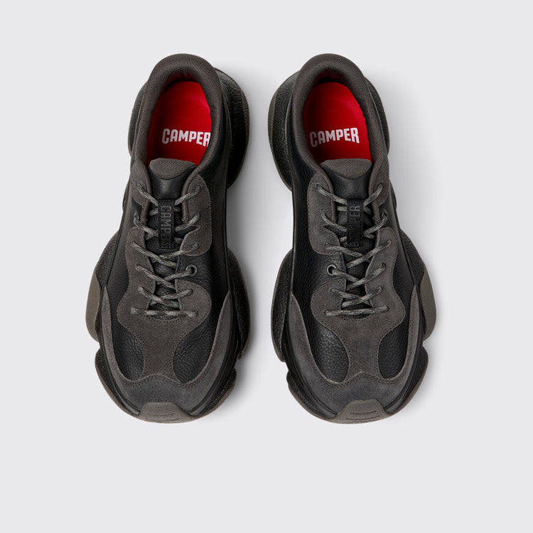 Overhead view of Karst 2 Black and Gray Leather and Nubuck Sneakers for Men.