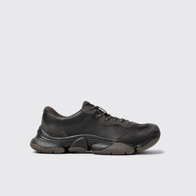 Side view of Karst 2 Black and Gray Leather and Nubuck Sneakers for Men.