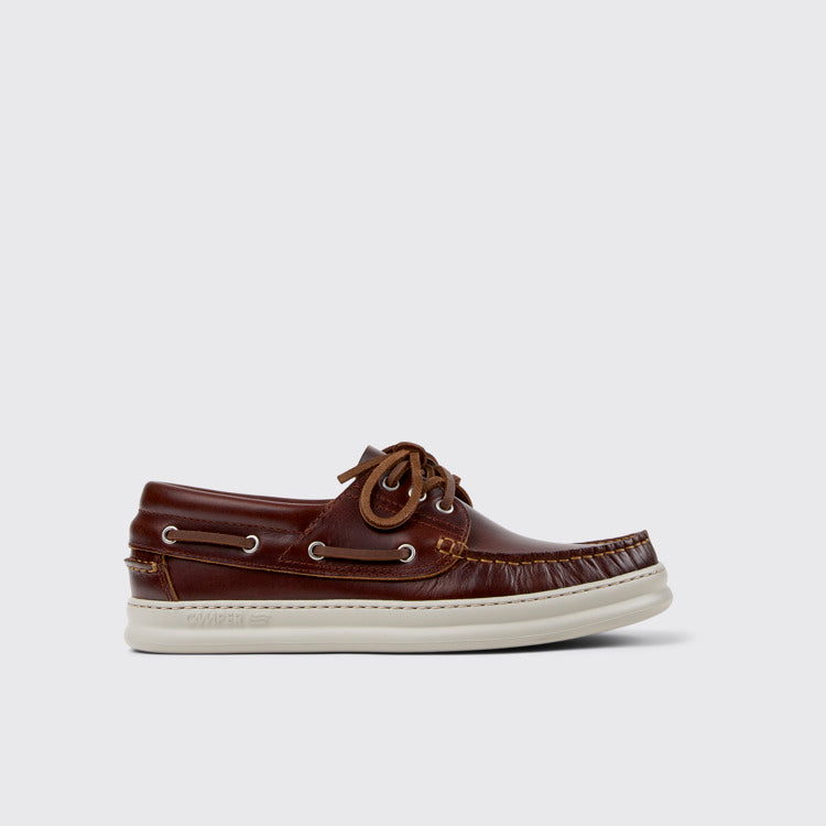 Side view of Runner Brown Leather Moccasins/Nautical Shoes for Men.
