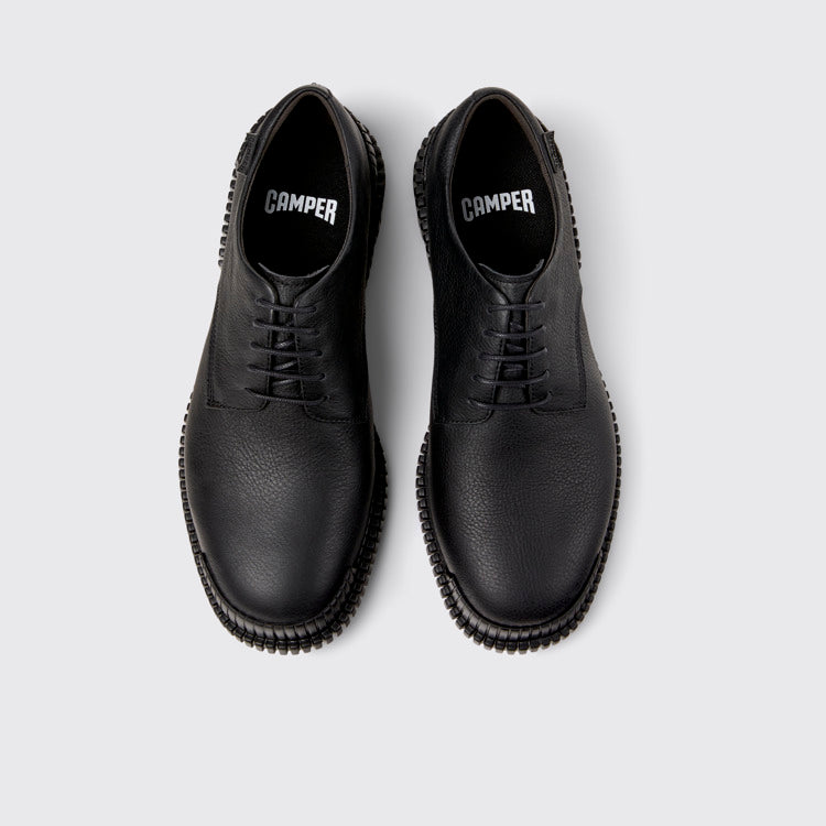 Overhead view of Pix Black Leather Shoes for Men.