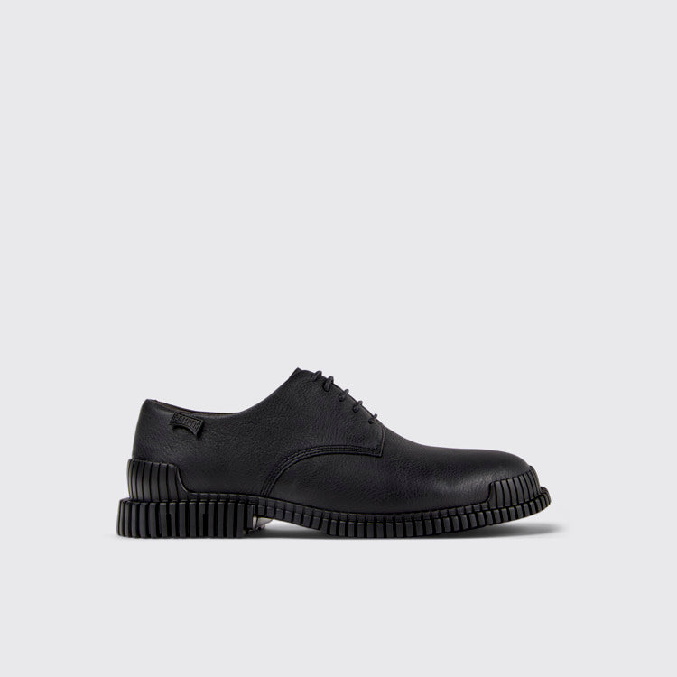 Side view of Pix Black Leather Shoes for Men.
