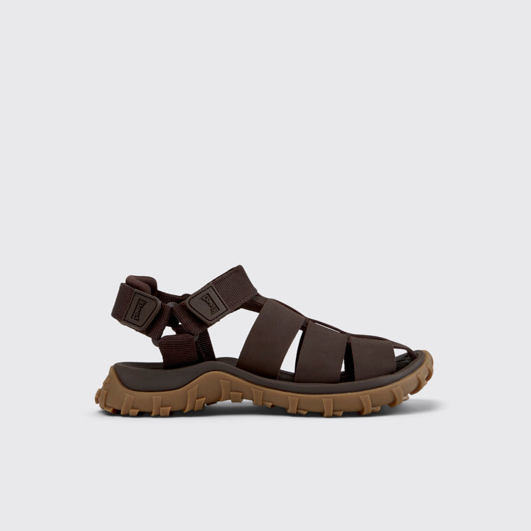 Side view of Drift Trail Sandal Brown Leather and Textile Sandals for Men.