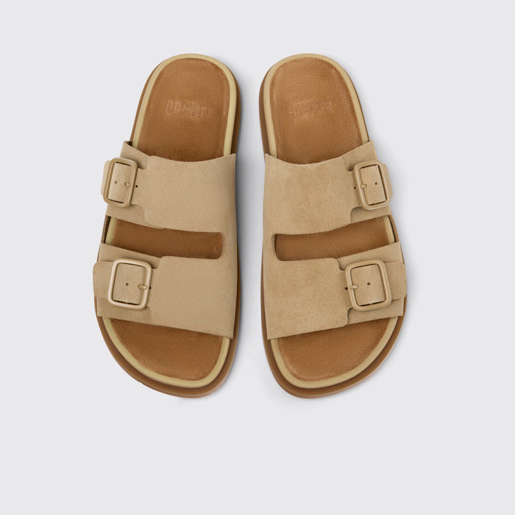 Overhead view of Lluc Sandal Brown Suede Leather Sandals for Men.